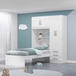 Guarda Roupa Infantil com Cama 4 Portas 3 Gavetas Lisboa Espresso Móveis Branco/Pink Pink/Branco