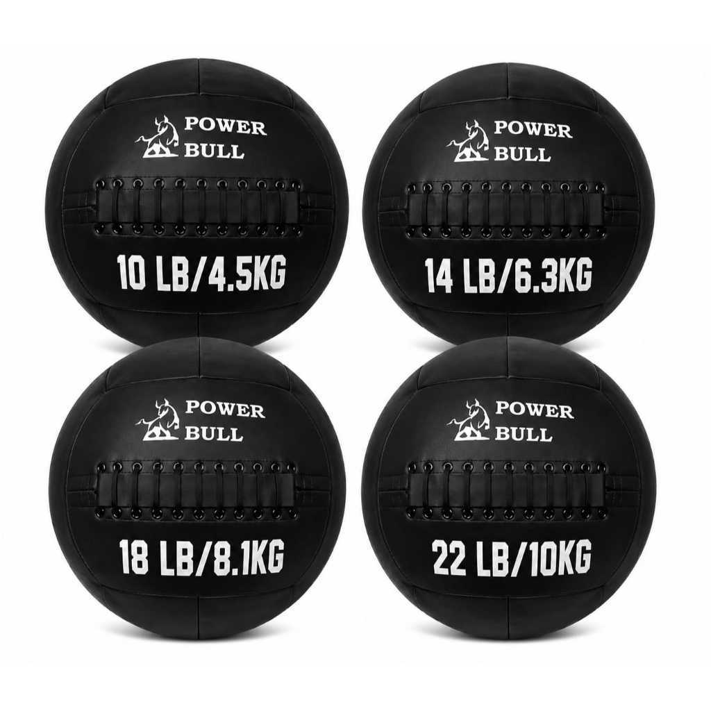 Kit 4 unidades Wall Ball Power Bull 4,5kg 6,3kg 8,1kg 10kg Couro Eco Medicine Cross fit PILATES