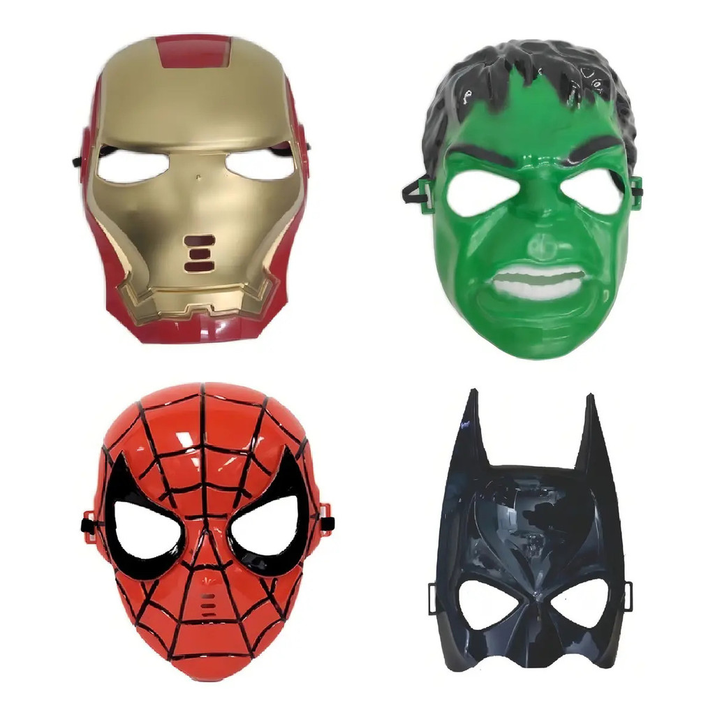 Kit 4 Máscaras Herói Homem De Ferro Homem Aranha Hulk Batman Cor Dourado/verde/vermelho/preto