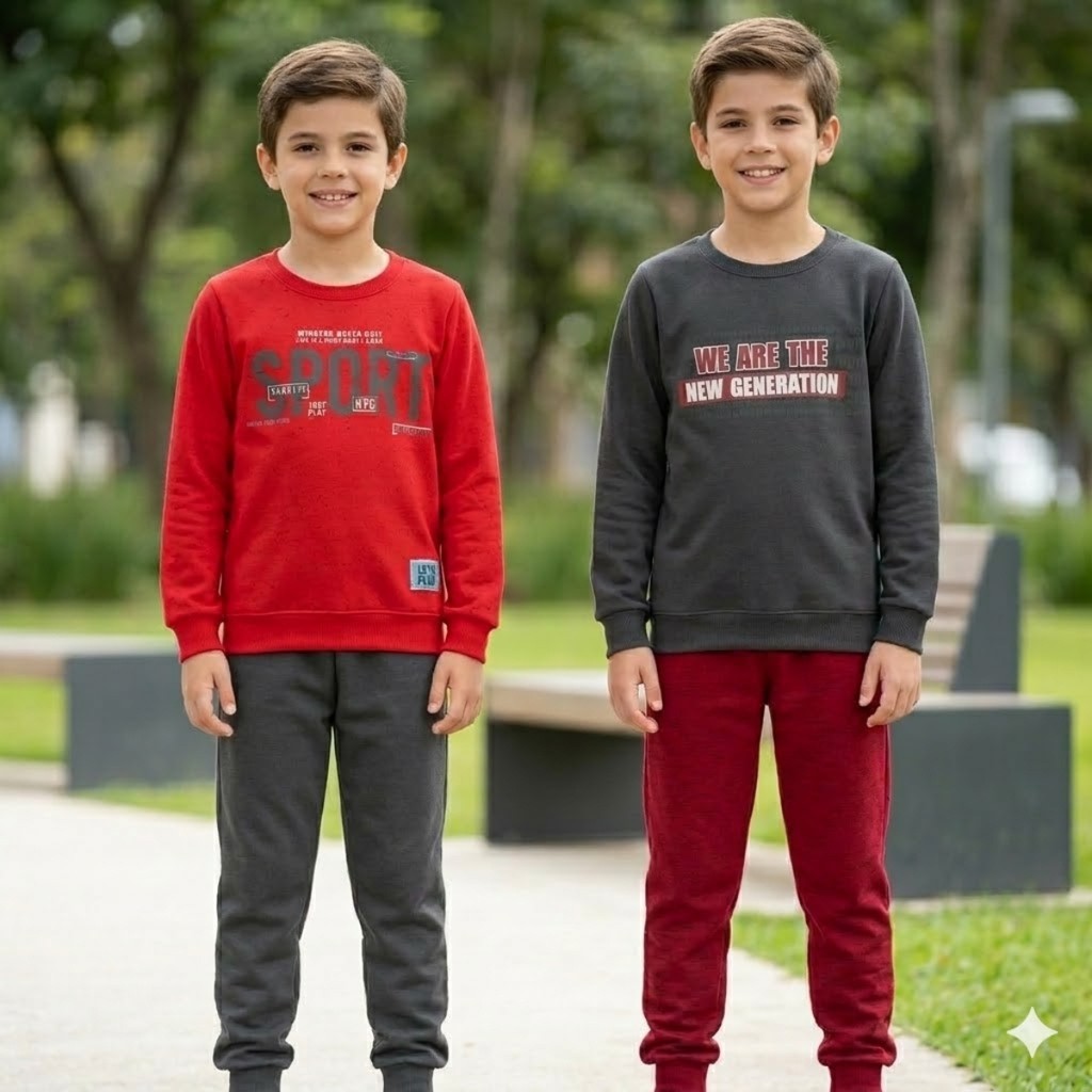 Kit 2 Conjuntos Moletom Infantil Menino Inverno Quentinho Estampas Sortidas Moletom Fechado