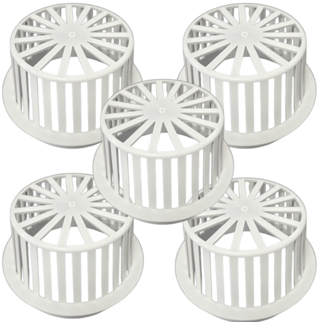 Kit 5 Abacaxi Ralo Anti Entupimento 150mm Plástico Branco para Calhas