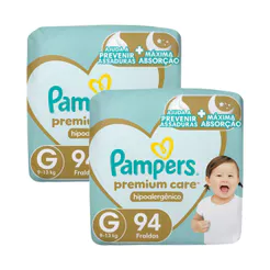 Kit 2 Fralda Pampers Premium Care Hipoalergênico G 94 Unidades