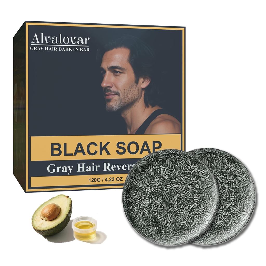 Barra de Sabonete para Cabelo Preto, Shampoo Escurecedor de Cabelo, Shampoo para Cabelos Grisalhos com 120g para Homens,