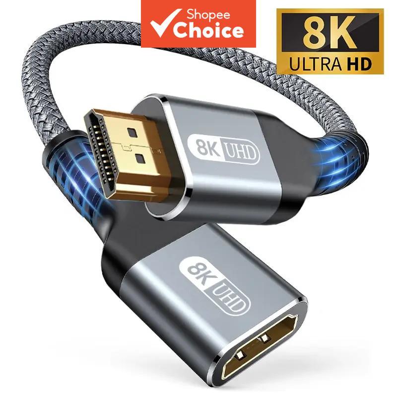 Cabo HDMI 2.1 8K Macho Fêmea Extensão Trançada 8K@60Hz 4K@240Hz Adaptador Extensor Roku Tv Ps5 Hdtv Blu-ray