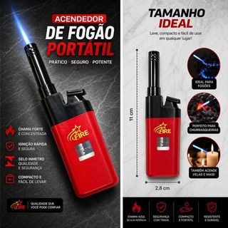 Acendedor de Fogão Portátil Recarregável | Compacto | Ajuste de Intensidade | Cor Sortida
