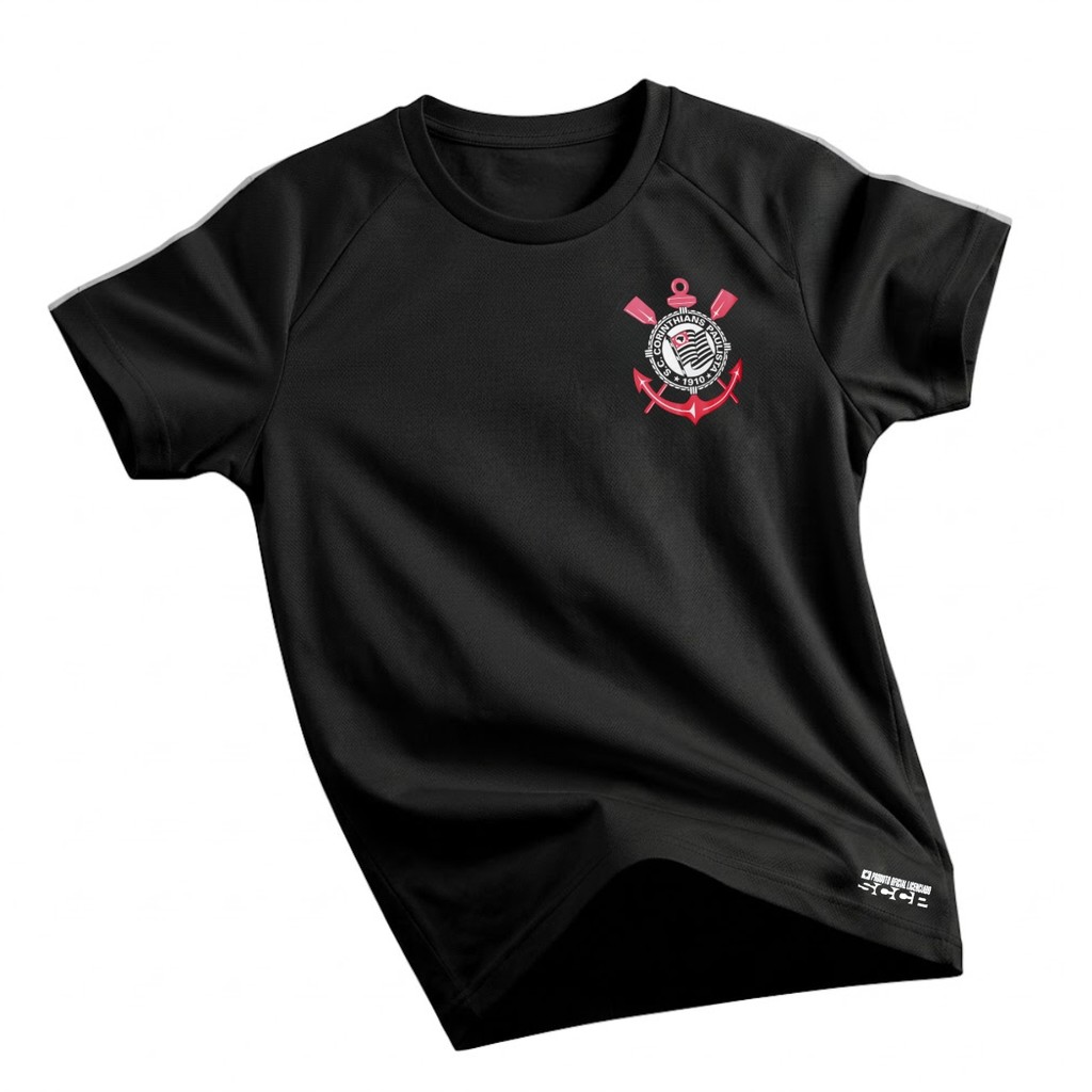 Camiseta Masculina Corinthians Raglan com Recorte