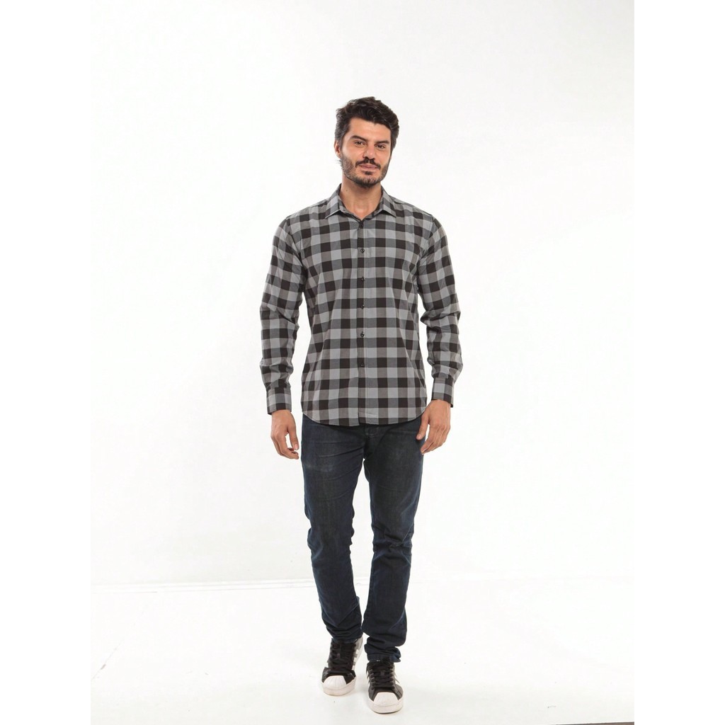 Camisa Xadrez Masculina De Manga Longa Que Não Amassa Importada
