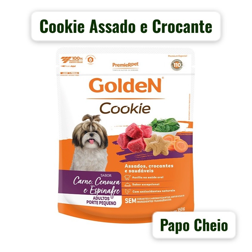 Golden Cookie Cães Adultos Porte Pequeno Carne, Cenoura e Espinafre 350gr. Assado