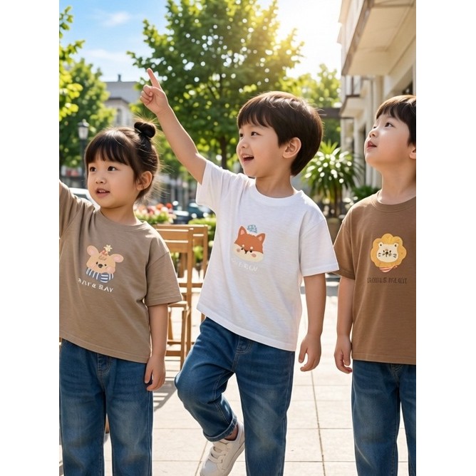 Crianças camiseta de manga curta meninos verão dos desenhos animados roupas de verão meninas bebê versão coreana solto C