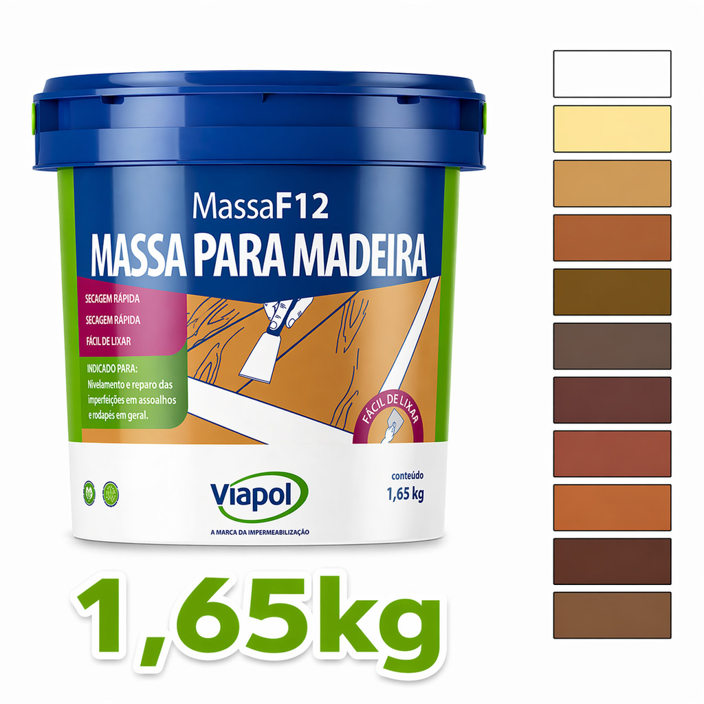 Massa Para Madeira F12 1,65kg Viapol Vedar Calafetar Correção Variadas Cores Mdf Verniz Fácil Aplicação Tapar Resistente