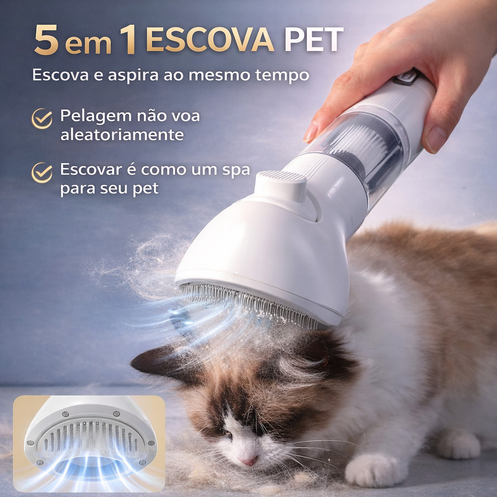 Kit de limpeza Aspirador Removedor de Pelos Pet 5 em 1 com Escova Grooming para Cães e Gatos