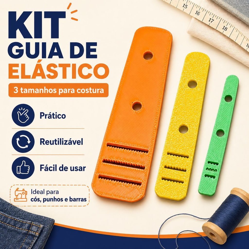 Kit 3 Tamanhos Guia Passador de Elástico Costura Cós Punho Barra Artesanato