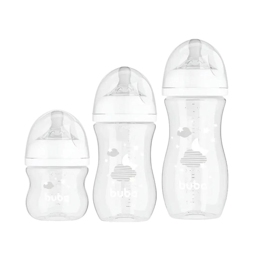 Kit 3 Mamadeiras Easy Flow Nuvem Anticolica Buba 120ML, 270ML e 330ML Branco