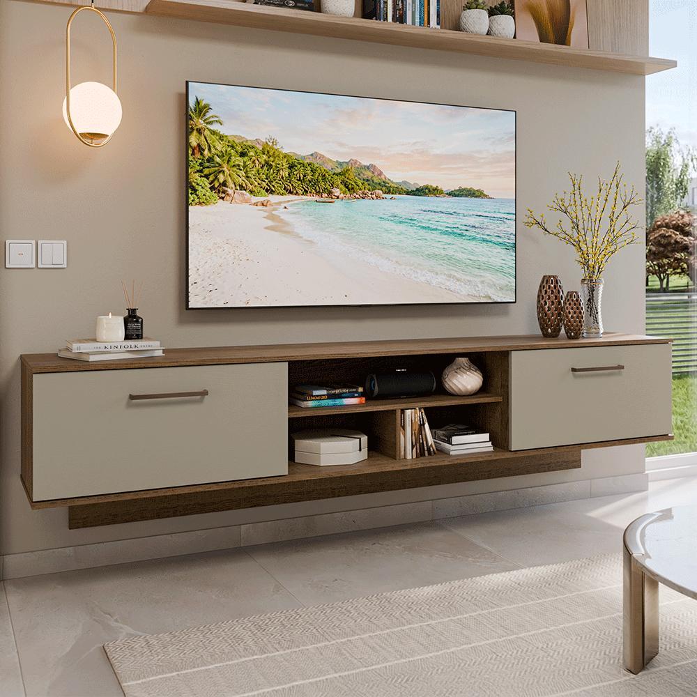 Rack Suspenso para TV até 80 Polegadas 218 cm 2 Portas Rustic/Crema Agata Madesa