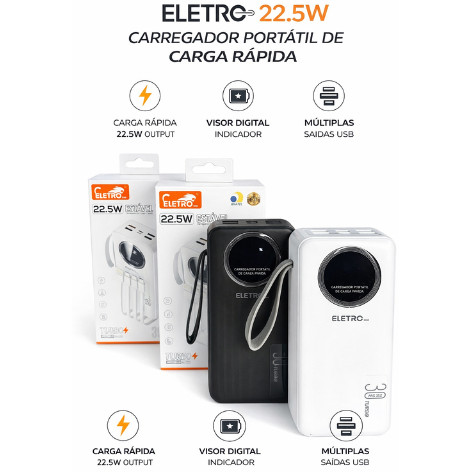 Carregador Portátil Power Bank 30000mAh 22.5W - Alta Capacidade e Várias Entradas 🔋