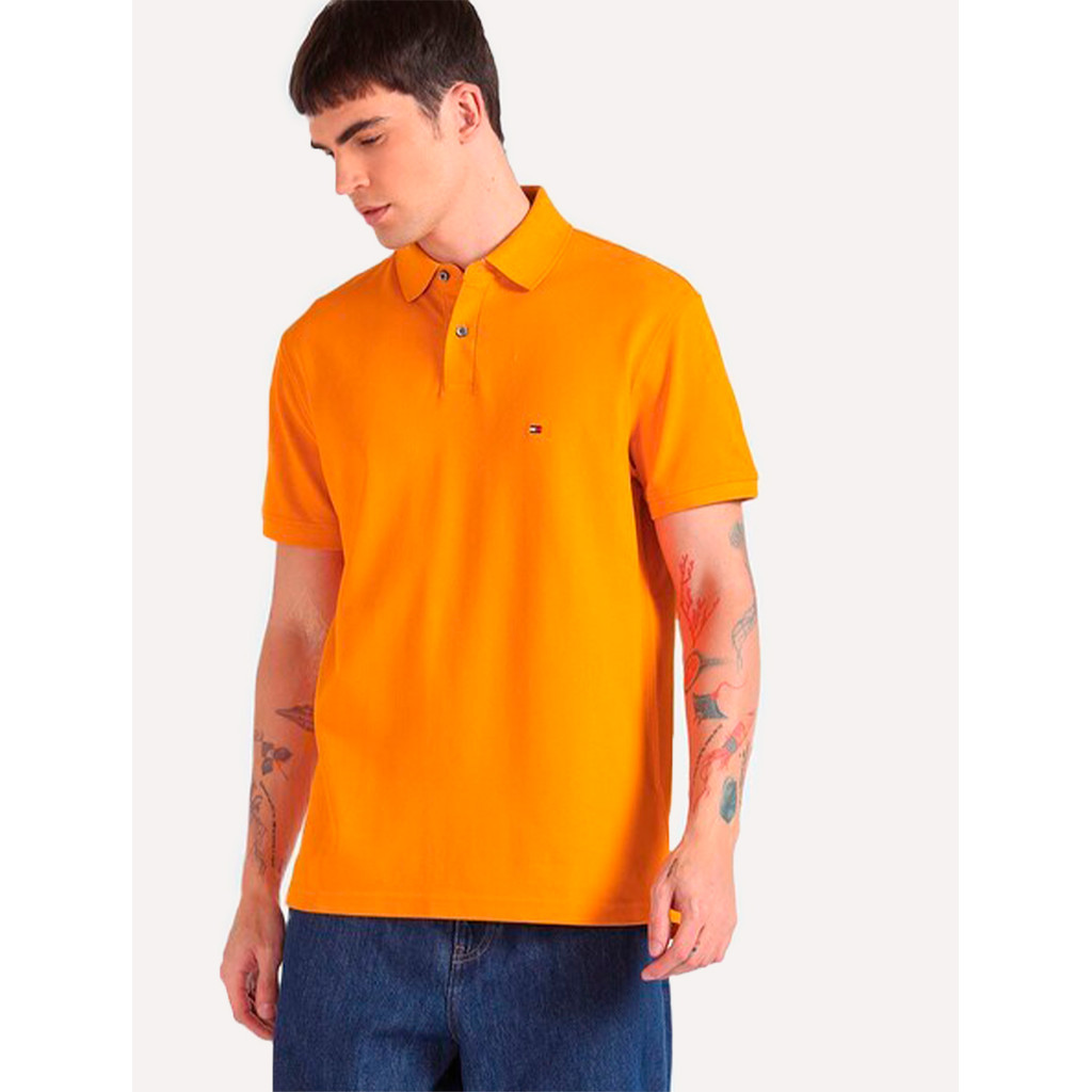 Polo Tommy Hilfiger Masculina Regular Piquet 1985 Laranja Ocre