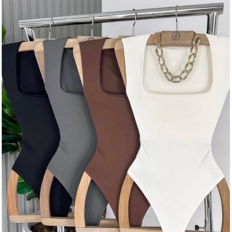 Body Feminino Decote Quadrado Alça Larga Suplex Com Forro Collant Bori Tendência Moda Blogueira Casual Verão forro