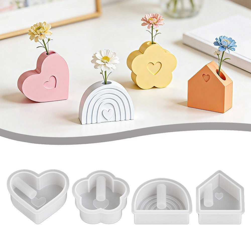 DIY 3D Vaso De Flores Molde Silicone Moda Arco-Íris Casa Forma Coração Para Decoração Criativa E Jardinagem