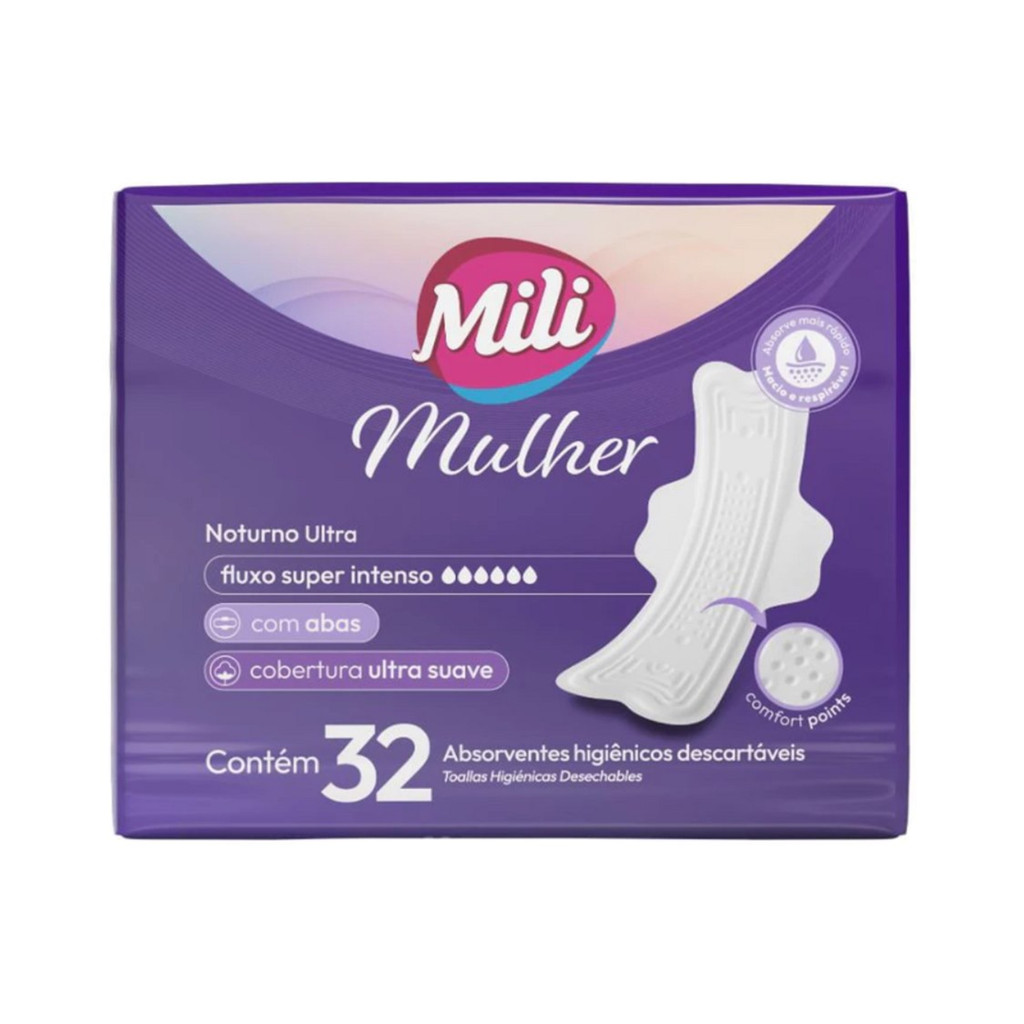 Absorvente Mili Mulher Noturno Ultra com Abas - 32 unidades