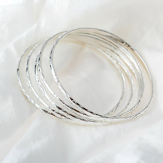 amymoons Conjunto de 5 Pulseiras de Prata 925 com Detalhes Esculpidos para Mulheres
