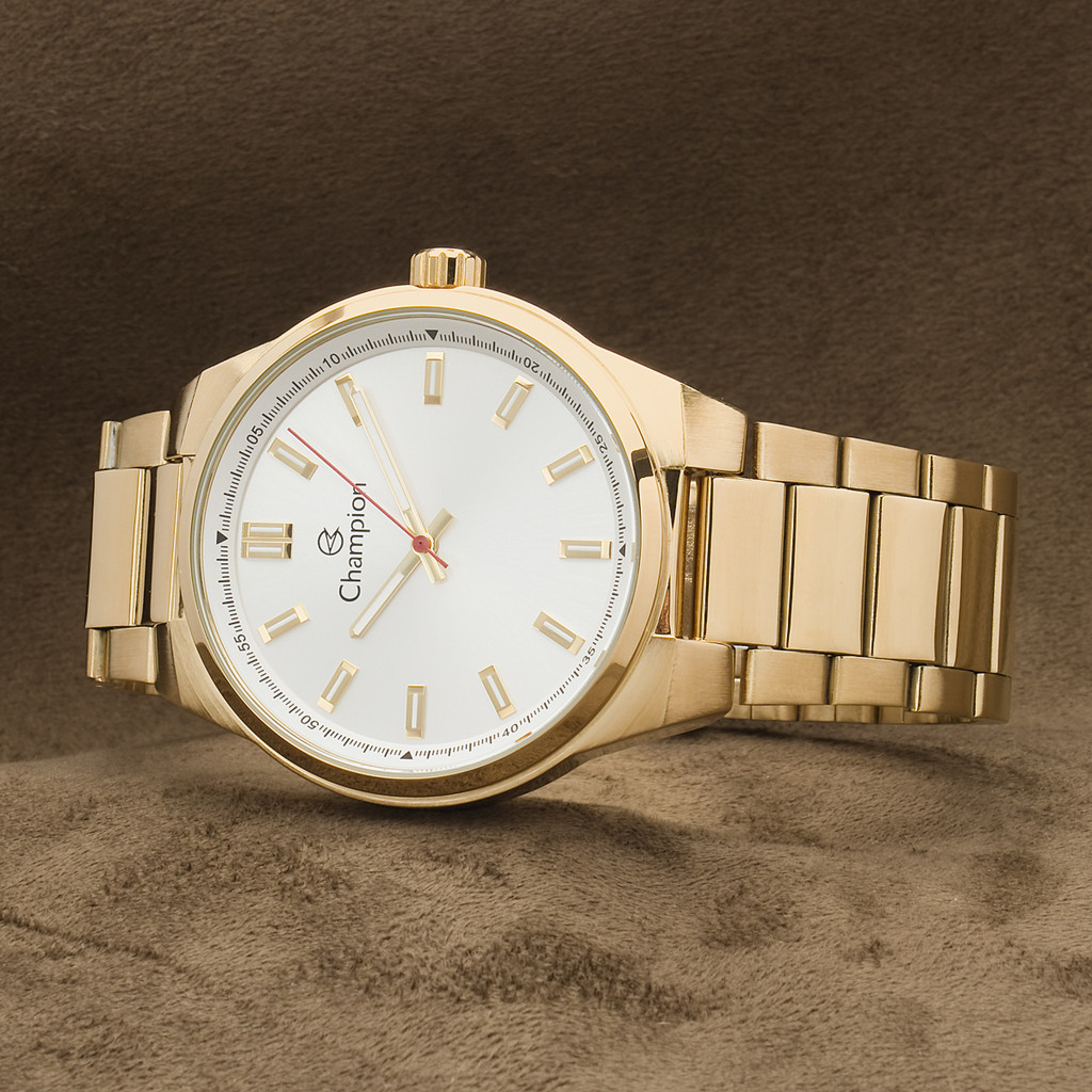 Relógio Masculino Dourado Barato Fundo Branco Champion Original CH30279H