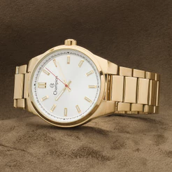 Relógio Masculino Dourado Barato Fundo Branco Champion Original CH30279H