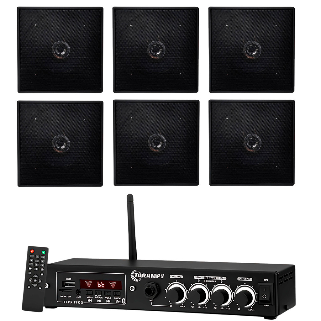Kit Amplificador THS 1900 60W Rms Receiver Taramps + 6 arandelas Leson Preta