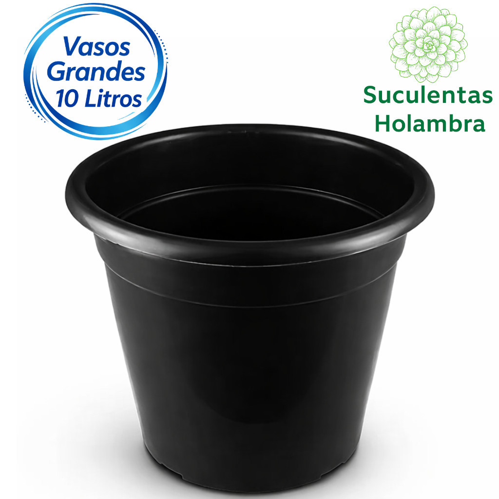 Kit 3 Vasos Redondos Grande Preto 10 Litros