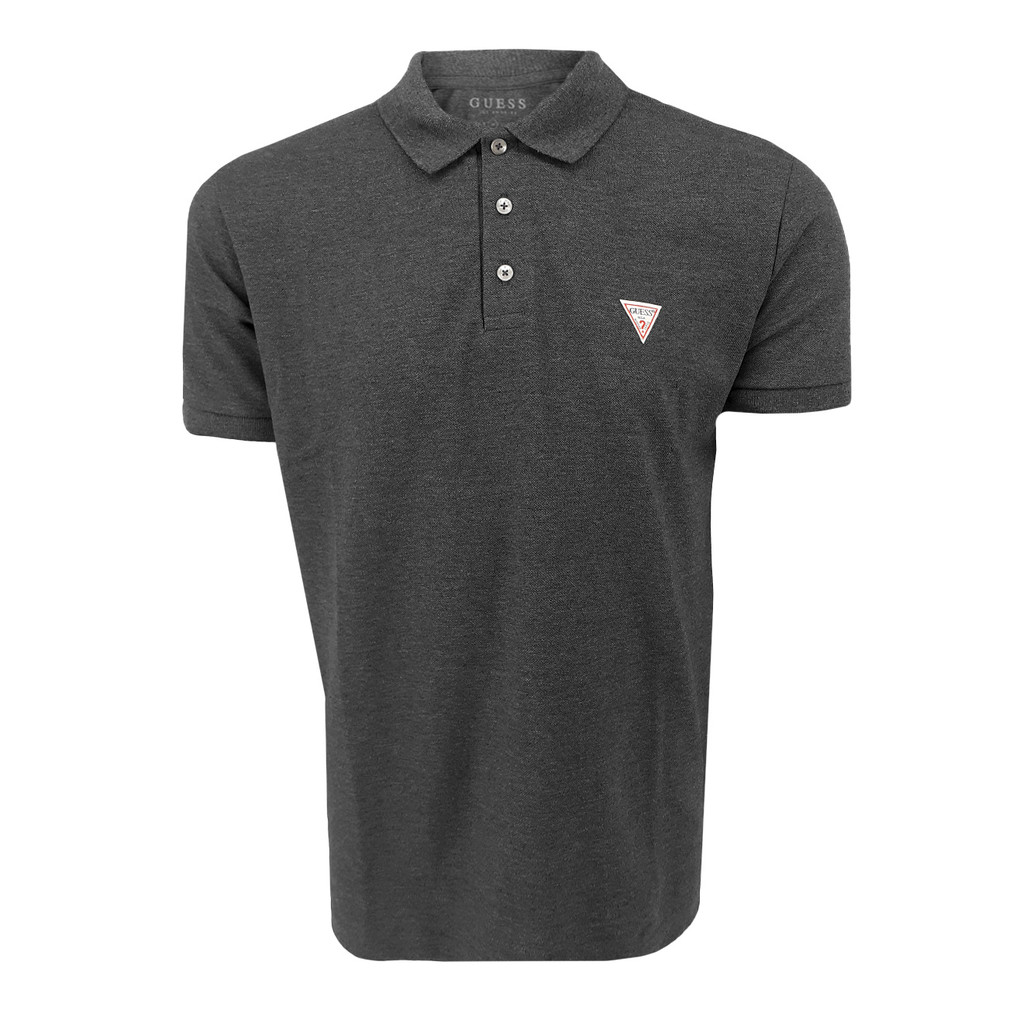 Polo Guess Masculina Piquet Tag Logo Chumbo Mescla