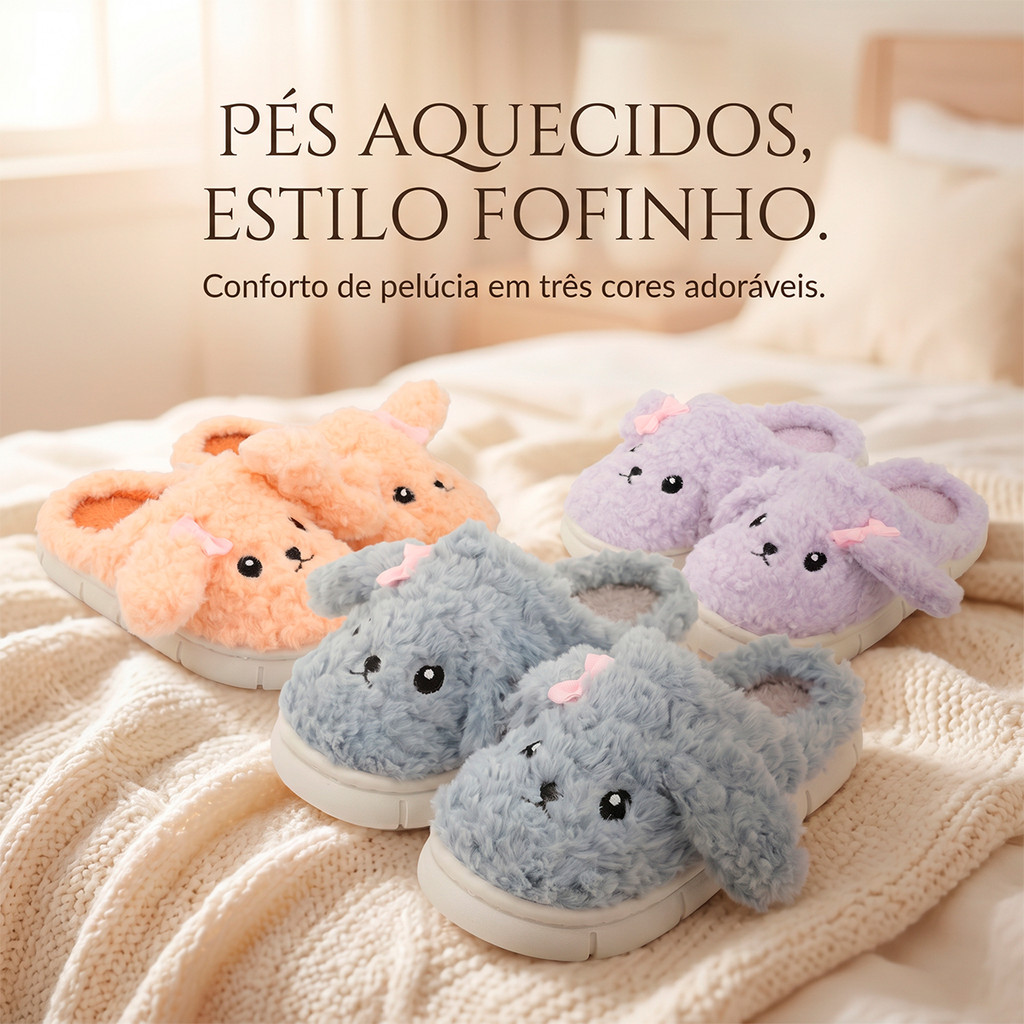 Pantufa Infantil Pelúcia Cores Variadas Antiderrapante