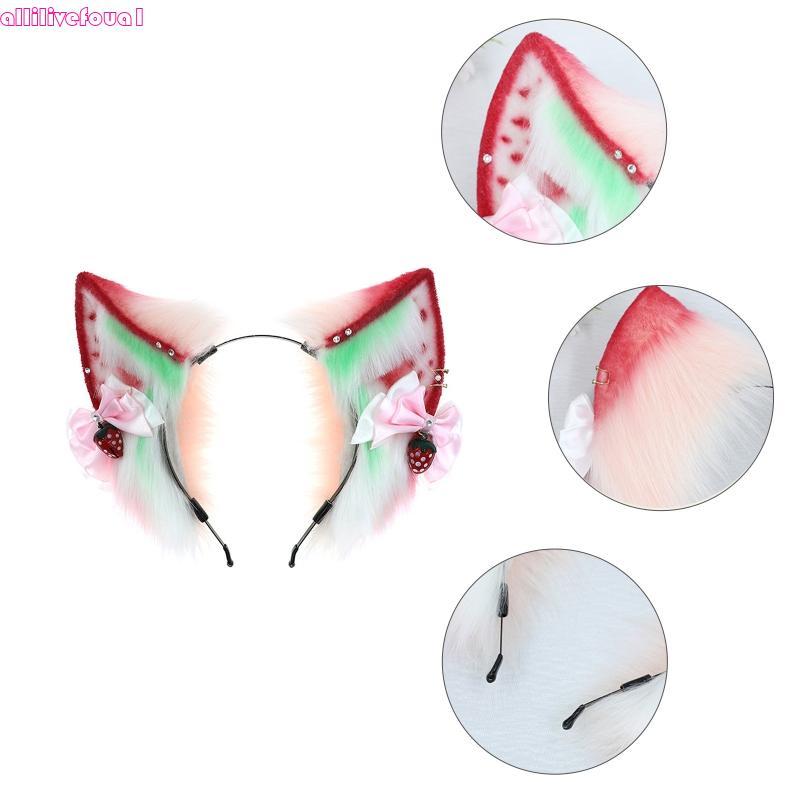 allilivefoua1 Criativo Vermelho Pelúcia Morango Para Orelhas De Gato Tiara Cosplay Tema P