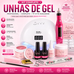 Kit Alongamento de Unha Gel Lixa Lixadeira Motor Completo Acrigel Manicure Top e Primer Fibra Cabine Sun 5