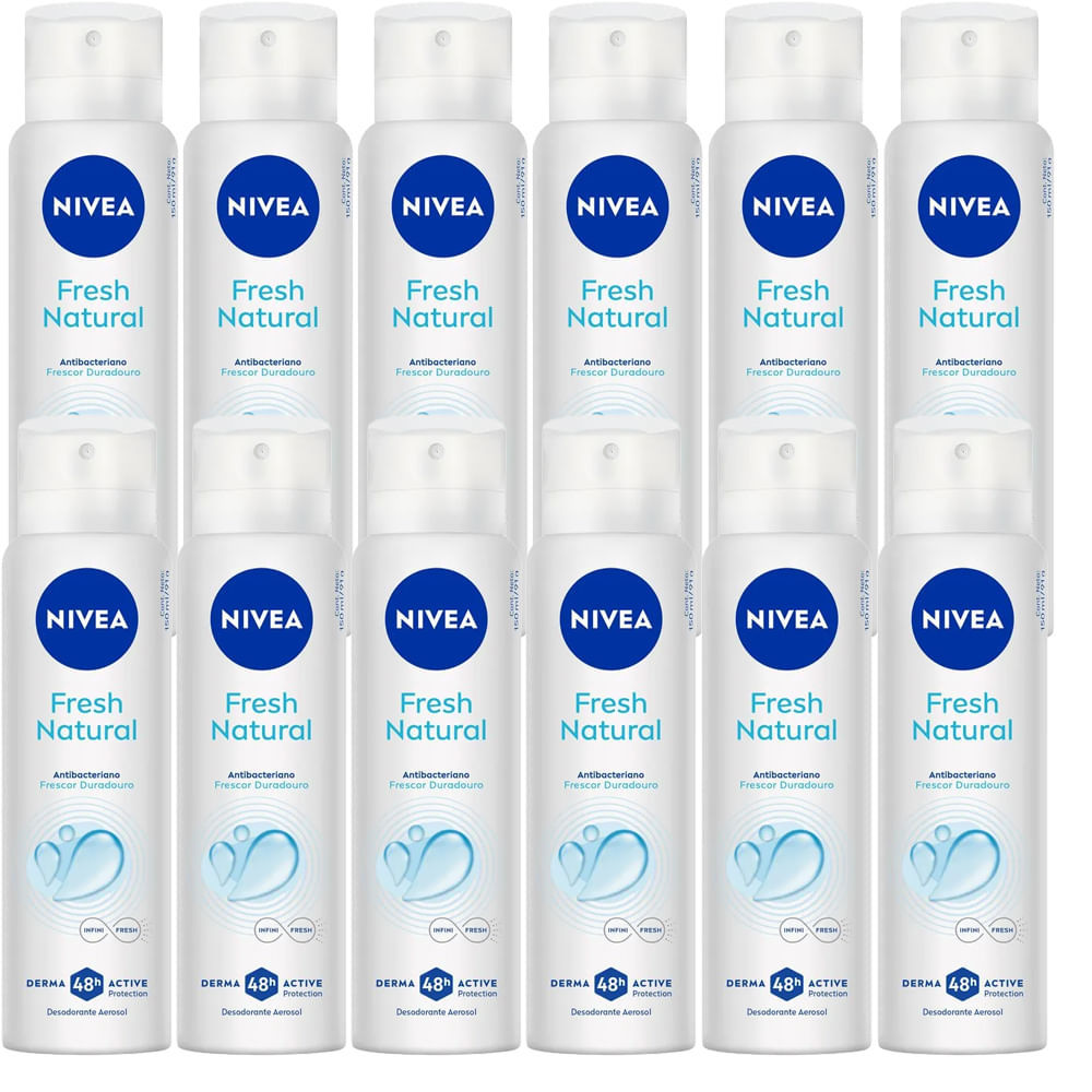 Kit Desodorante Aerosol Nivea Fresh Natural 150ml - 12 unidades