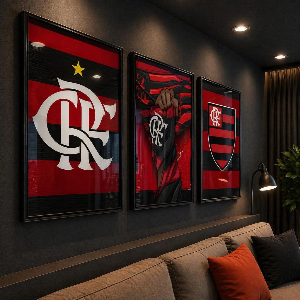 Kit 3 Quadros Decorativos Flamengo para Sala ou Quarto