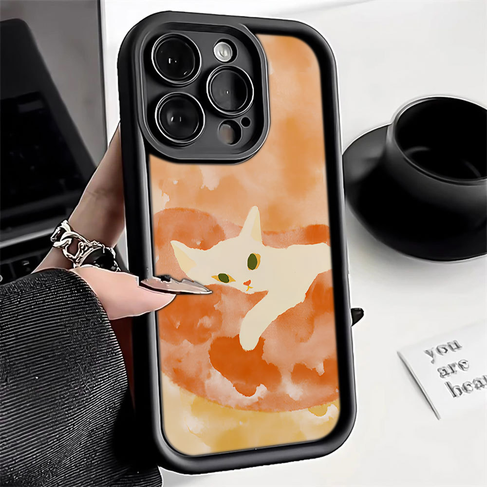 Desenho de Gato Laranja Capa Capinha Para Samsung A06 A07 A05S A12 A13 A14 A15 A16 A17 A23 A32 A34 A36 4G Anti-queda