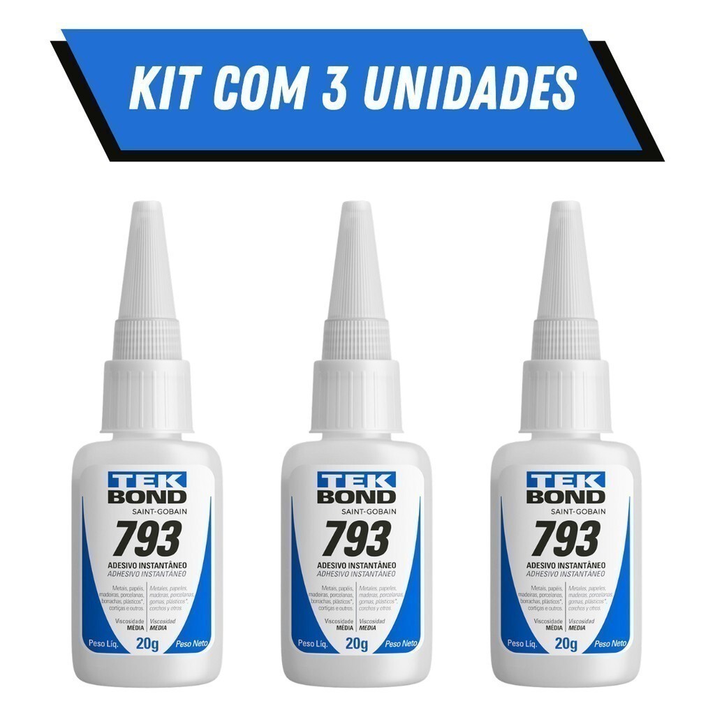 Kit 1/2/3 Colas Instantâneas TekBond 793 Super Bonder 20g – Adesivo Multiuso Madeira Plástico Metal Borracha