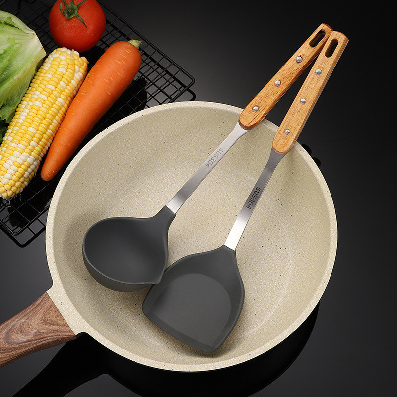 304 utensílios de cozinha de aço inoxidável conjunto de 2 peças espátula de Silicone antiaderente espátula de cozinha do