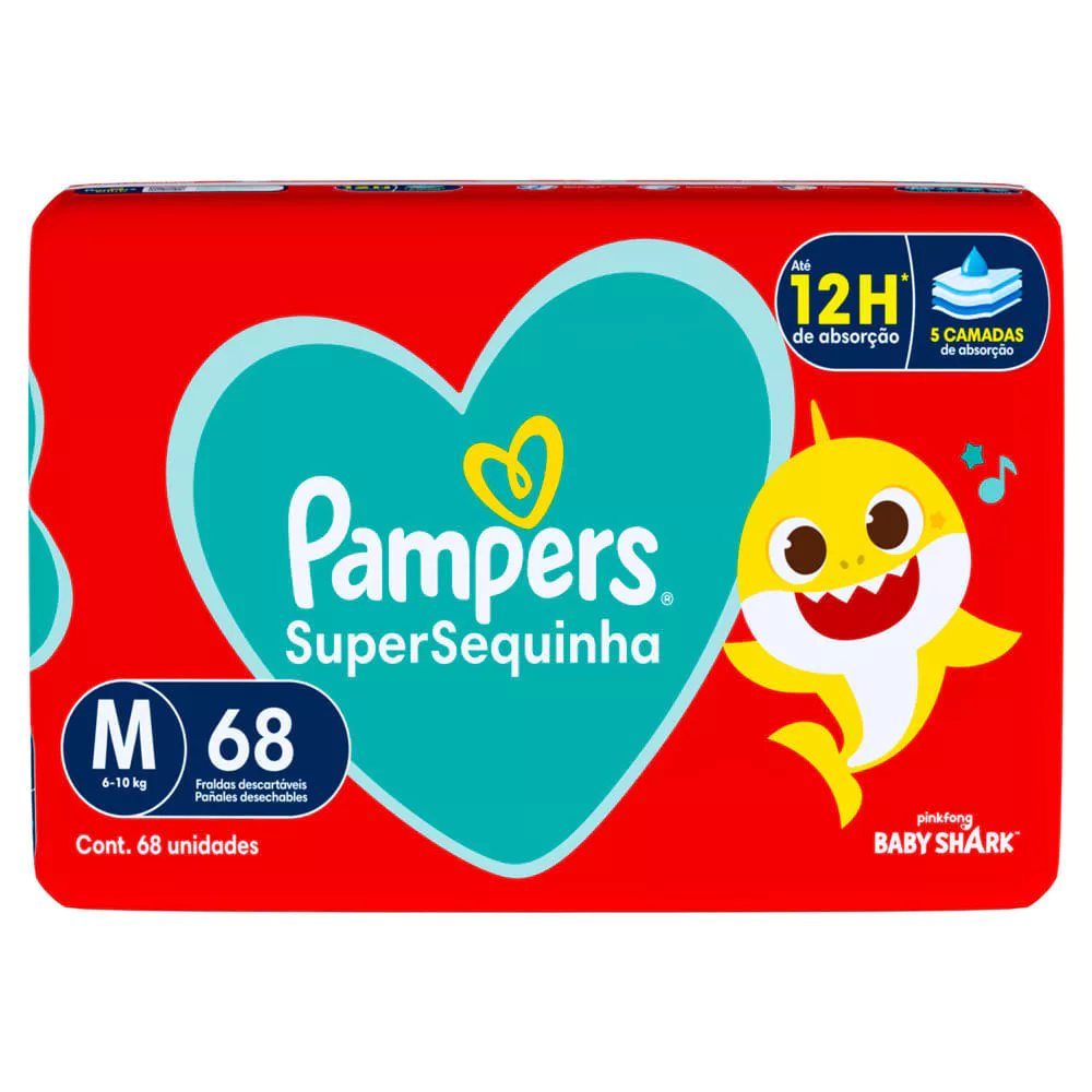 Fralda Pampers Supersequinha Tamanho M 68 Unidades Descartáveis