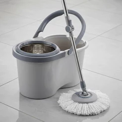 Mop Giratório 360° c/ Balde Inox 6,5l Refil Extra de Microfibra Multiuso Ajustável Electrolux Menalux