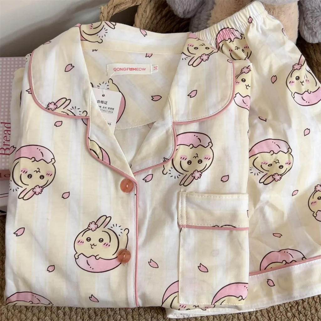 Pijama Feminino Fofo Chiikawa Manga Curta Moda Verão Casa Sala De Estar Shorts