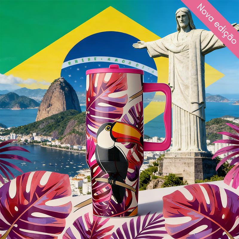 Copo Térmico Aço Inox Grau Alimentar e Canudo Personalizado Estampado 1200ML Capacidade Grande
