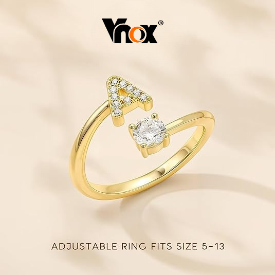 Anéis Iniciais Vnox Para Meninas Adolescentes , Mulheres , Ajustáveis Delicados