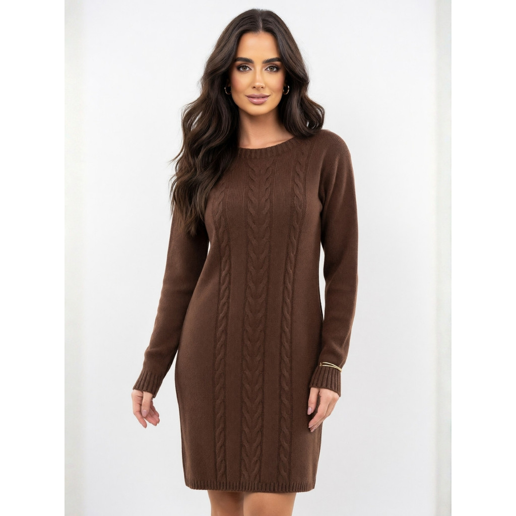 Vestido Feminino Tricot Mousse Inverno Manga Longa Vestido de Tricô com Tranças