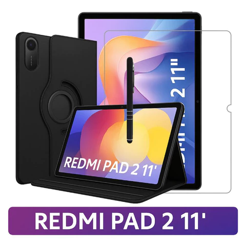 Kit Completo Capa Giratória + Película + Caneta Para Xiaomi Redmi Pad 2