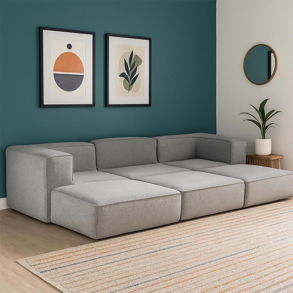 Imagem Sofá Modular Flow Boucle 3 Lugares com 2 Cantos e 3 Chaises para Sala Moderna Premium
