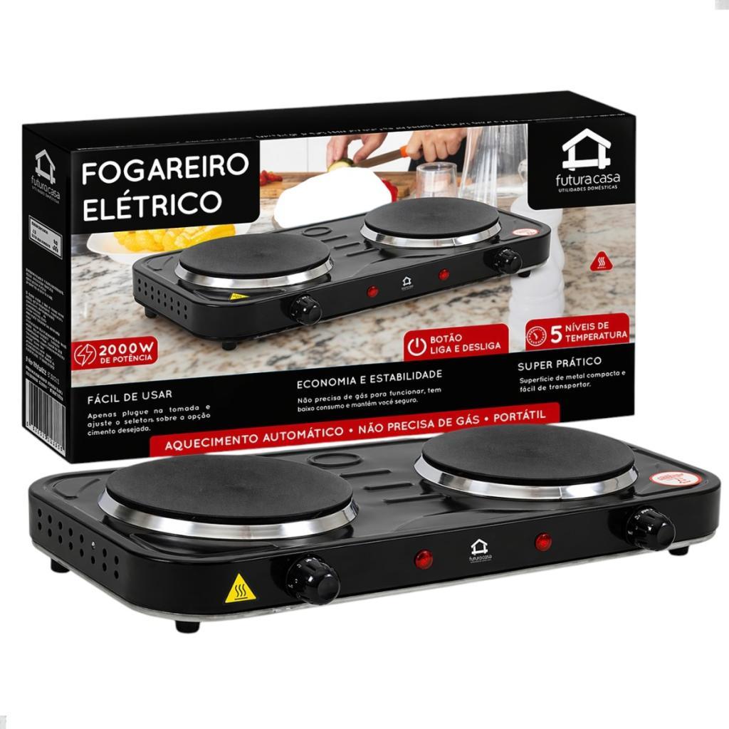 Fogareiro Elétrico Cooktop 127V Portátil 2 Bocas Preto 2000W