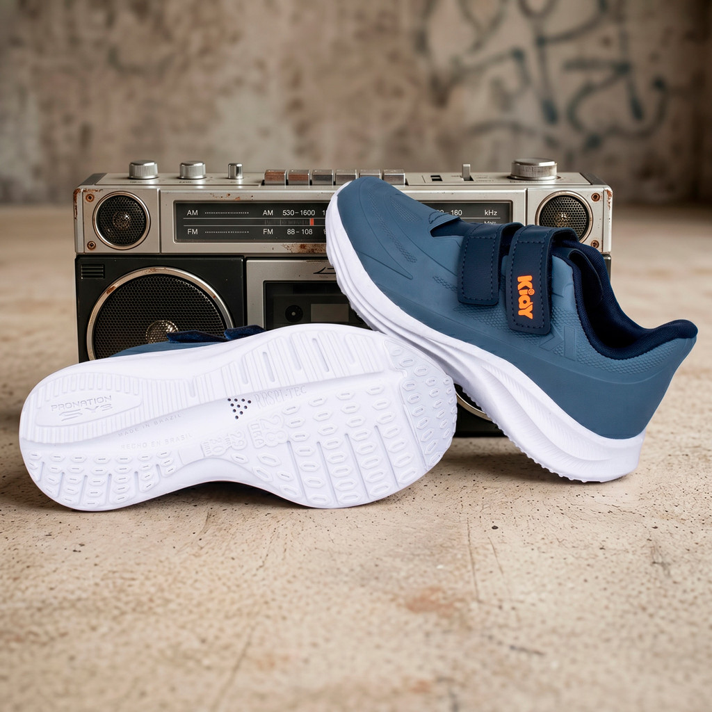 Tênis Infantil Menino Kidy Super Conforto Respitec Azul Stone Casual Leve Anatôm