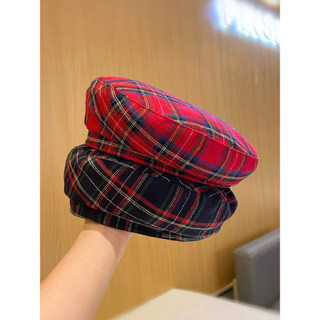 Boina japonesa xadrez britânica, boina feminina na moda de rua, boina de topo plano, chapéu literário retrô para pintor