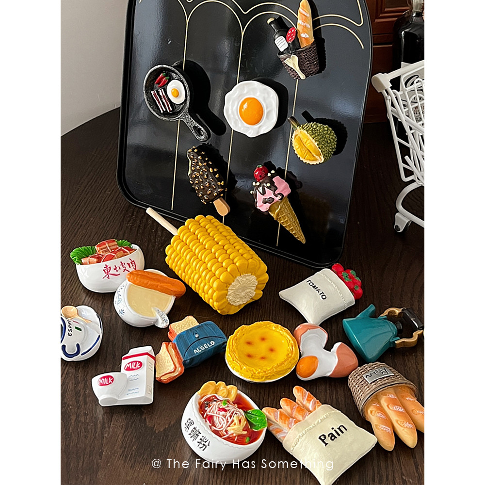 Simulação comida geladeira adesivos ímã adesivos único criativo diversão resina bonito 3d tridimensional pequena decoraç