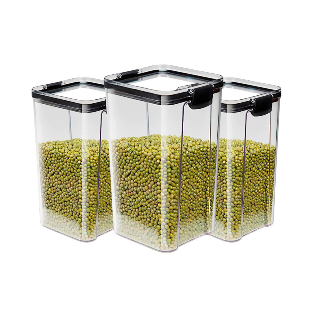 Kit 3 Pote Hermético Transparente com Trava e Silicone Vedação Cozinha Organizador 700ml 950ml 1,3L